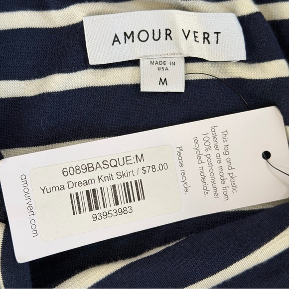 Amour Vert Navy and White Striped Pencil Skirt - Picture 2 of 5